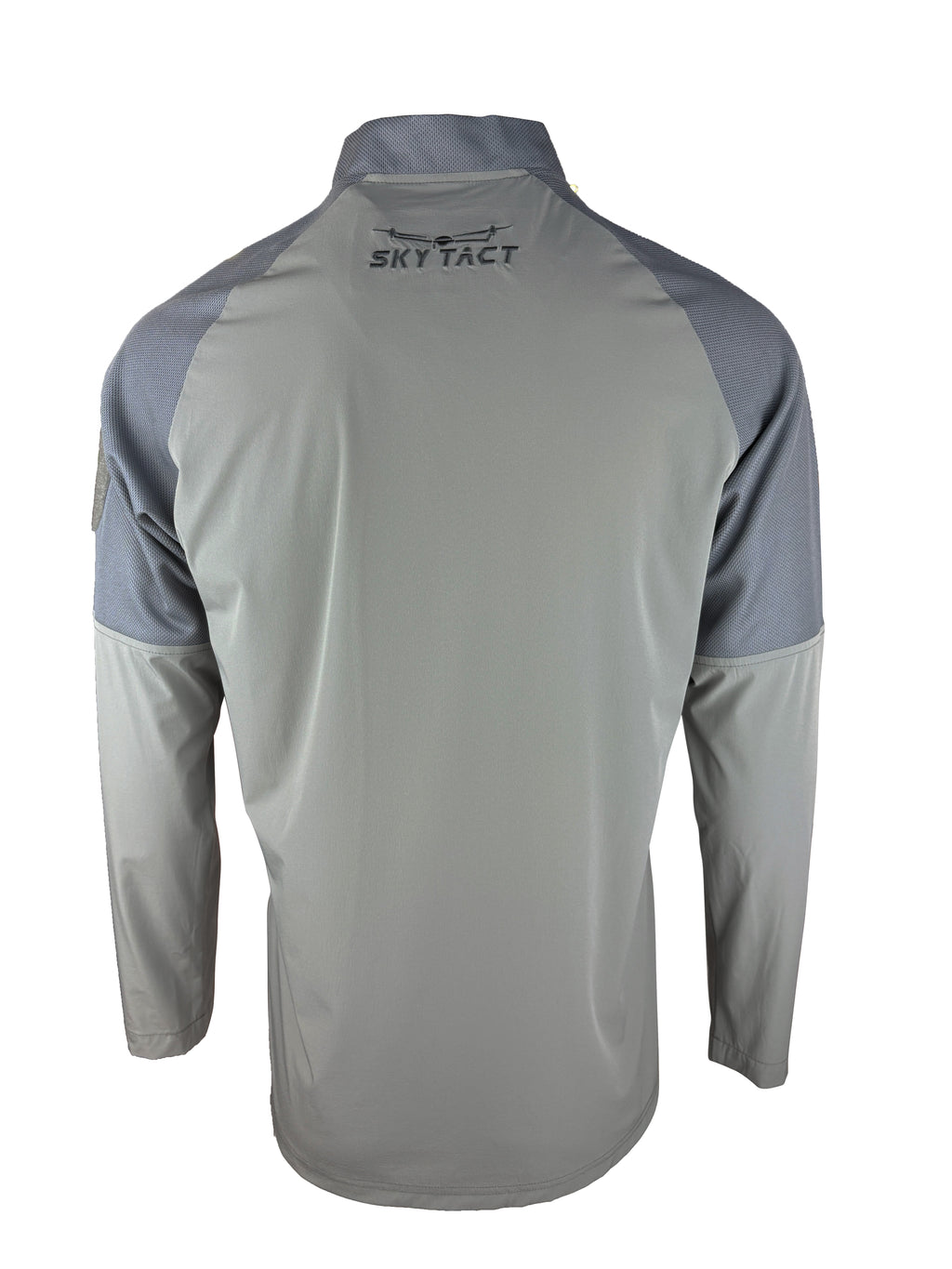ESKI GTT-WRJ-01 quarter-zip pullover with stand-up collar, long sleeves, and quick-dry back panel. Available in blue, black, grey, and olive green. Designed for aerial operation teams.