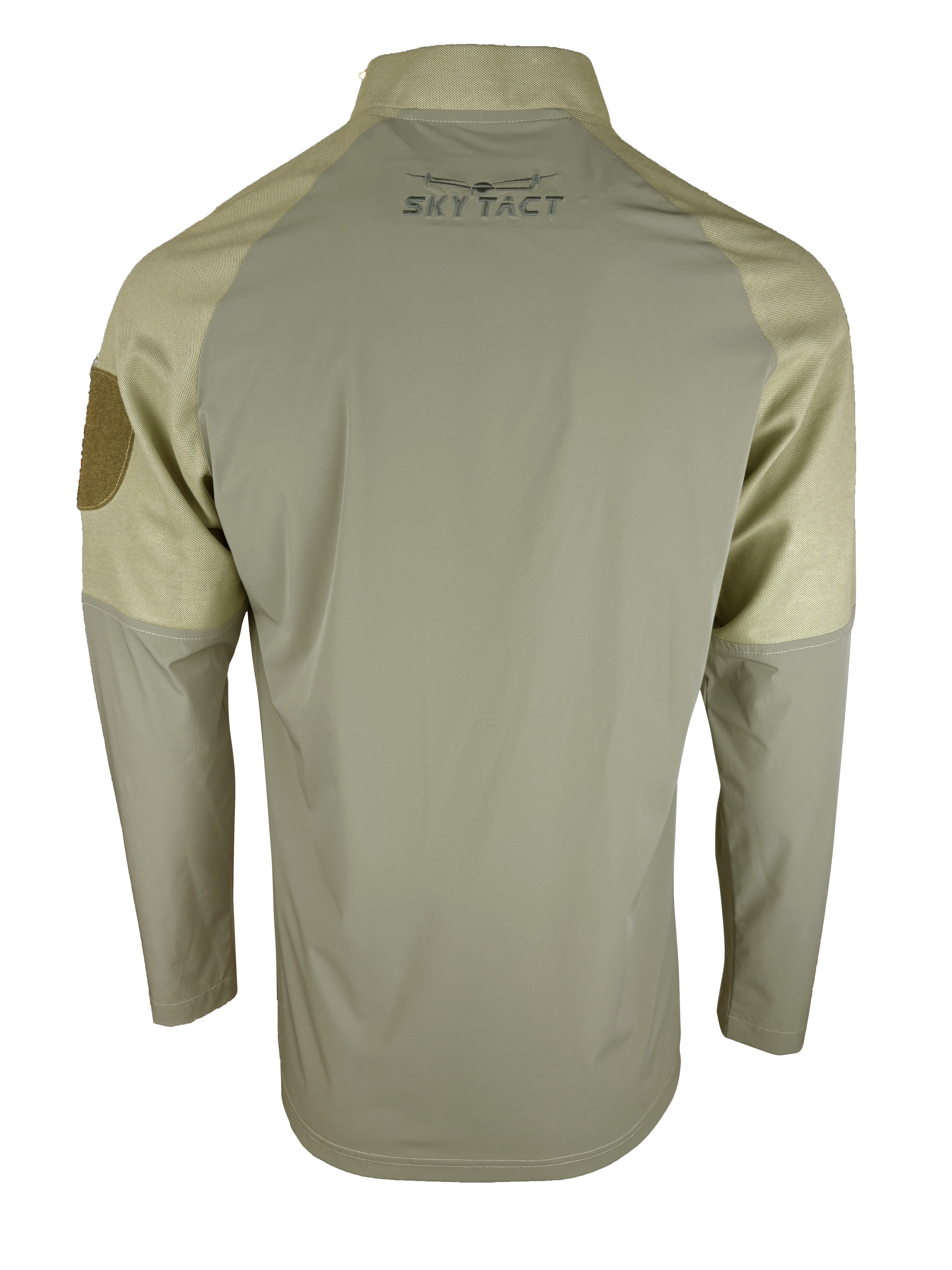 ESKI GTT-WRJ-01 quarter-zip pullover with stand-up collar, long sleeves, and quick-dry back panel. Available in blue, black, grey, and olive green. Designed for aerial operation teams.