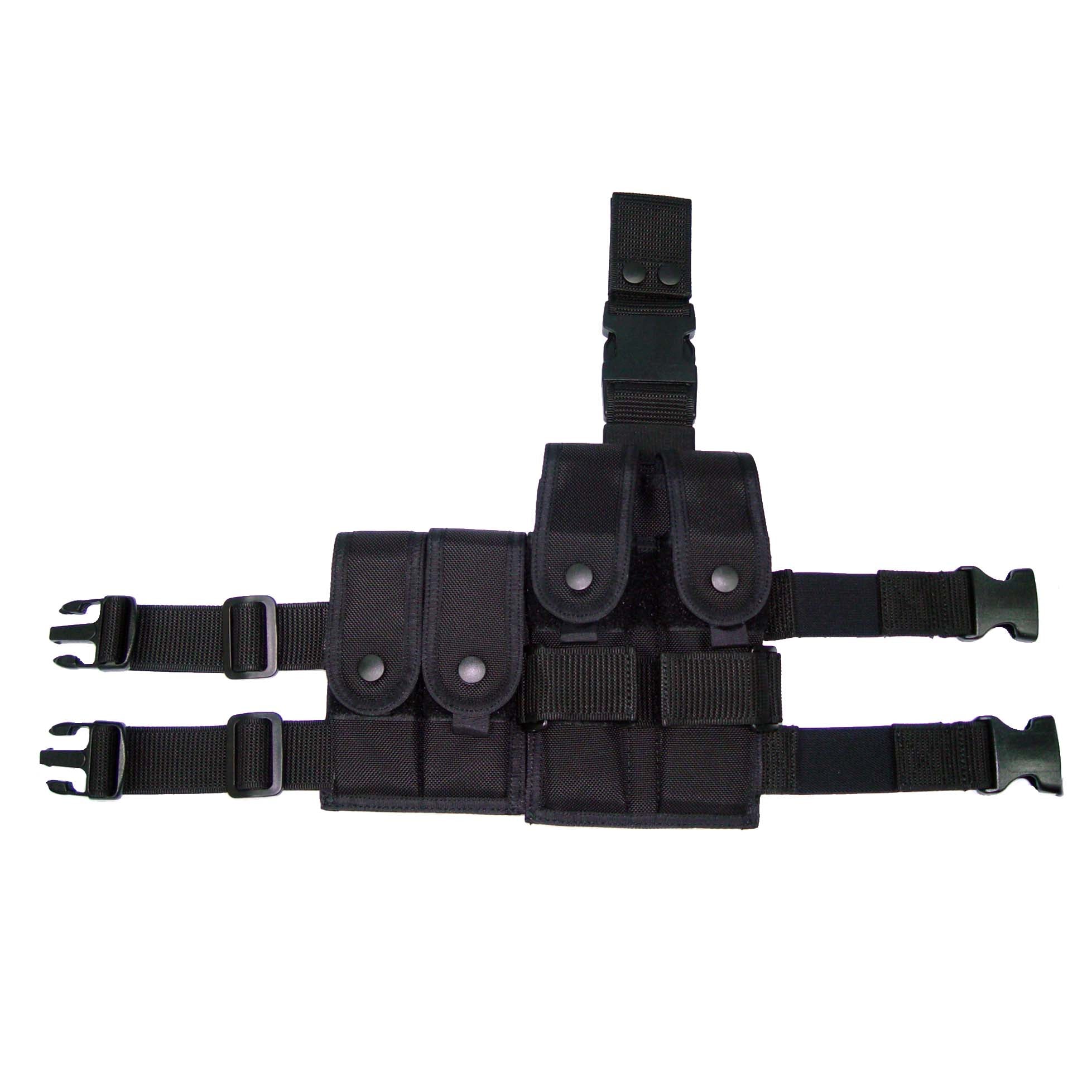 ESKI LP-14C black nylon leg pouch for 2 MP5 and 2 pistol magazines, tactical gear with adjustable straps.