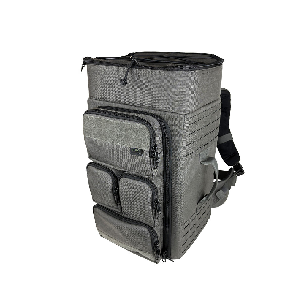 Side view of ESKI Tactical Drone Backpack ATR-241206 showing MOLLE panels and side handle for modular gear attachment