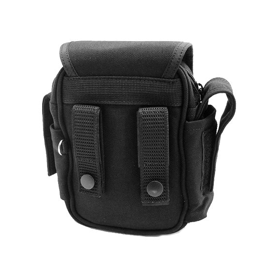 Black tactical first aid waist bag with buckle closure, multiple compartments, and Cordura 1000D construction


